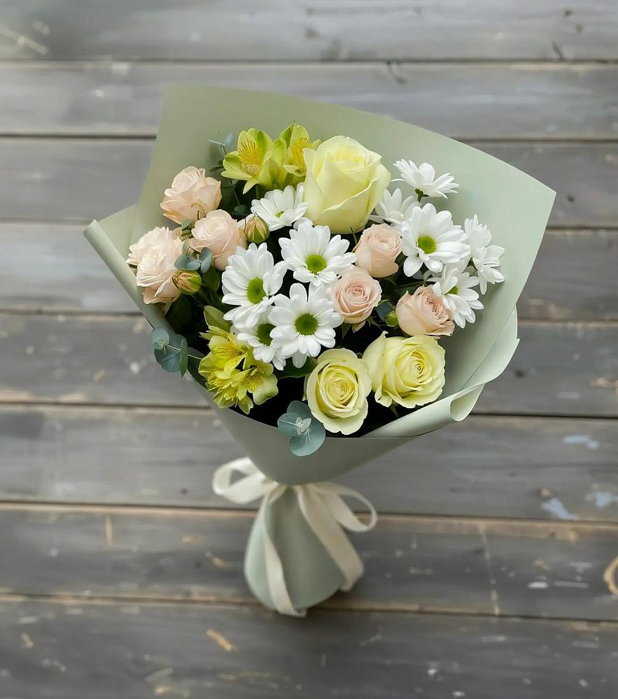 Букет цветов из: Альстромерии, Розы и Хризантемы в Лобне