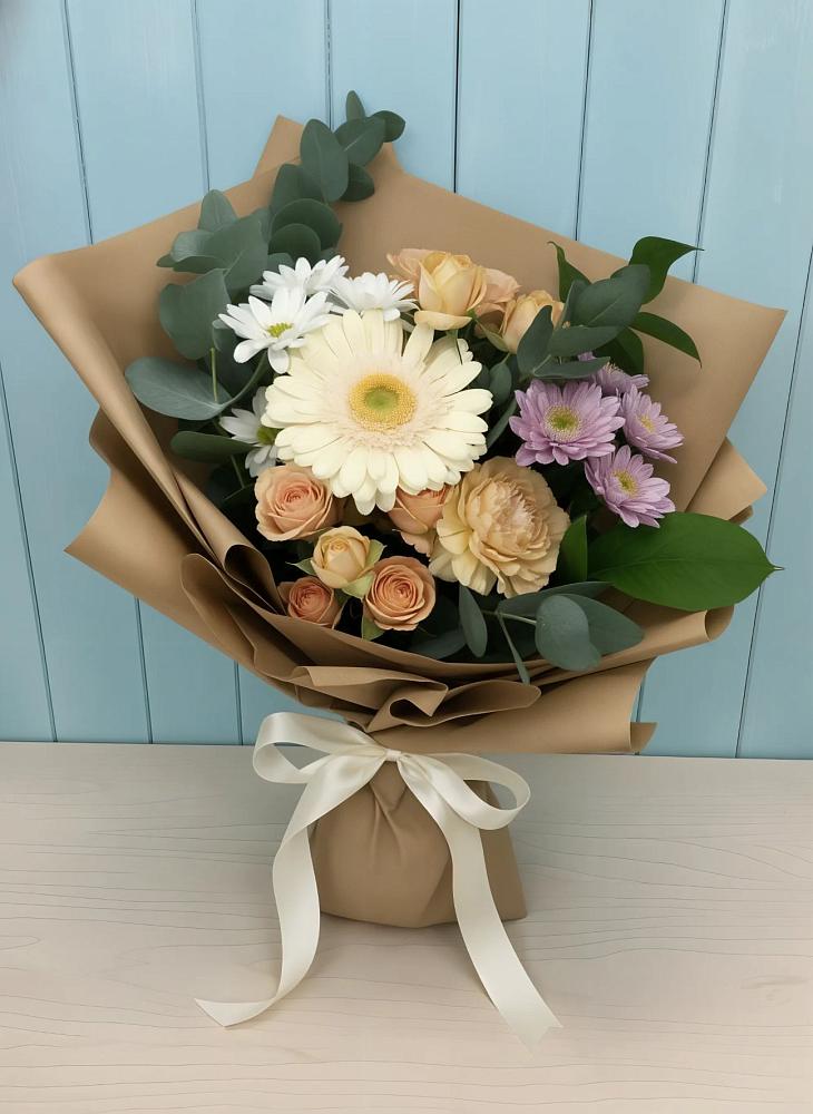 Букет цветов из: Герберы и Хризантемы в Лобне