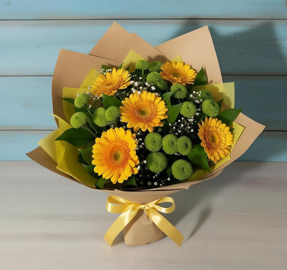 Букет цветов из: Герберы и Хризантемы в Лобне