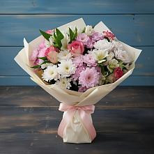 Букет цветов из:  Хризантемы, Альстромерии и Розы в Лобне