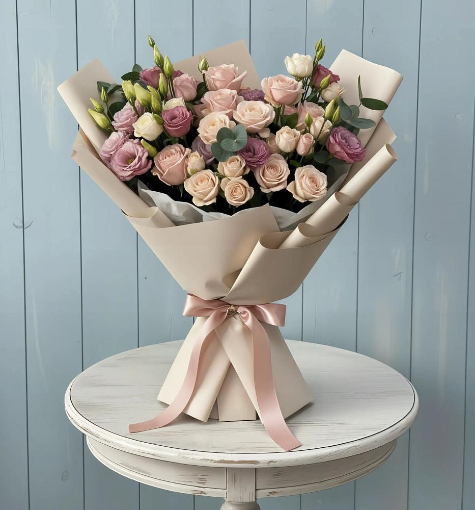 Букет цветов из: Розы и Лизиантусы в Лобне