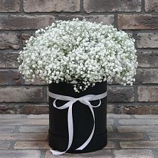 Цветочная композиция из Гипсофила в шляпной коробке в Лобне